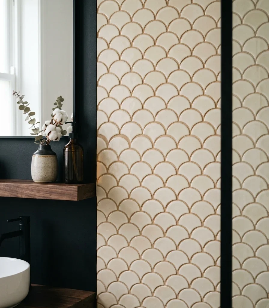 5. Add a Scalloped Fish-Scale Tile Accent Wall