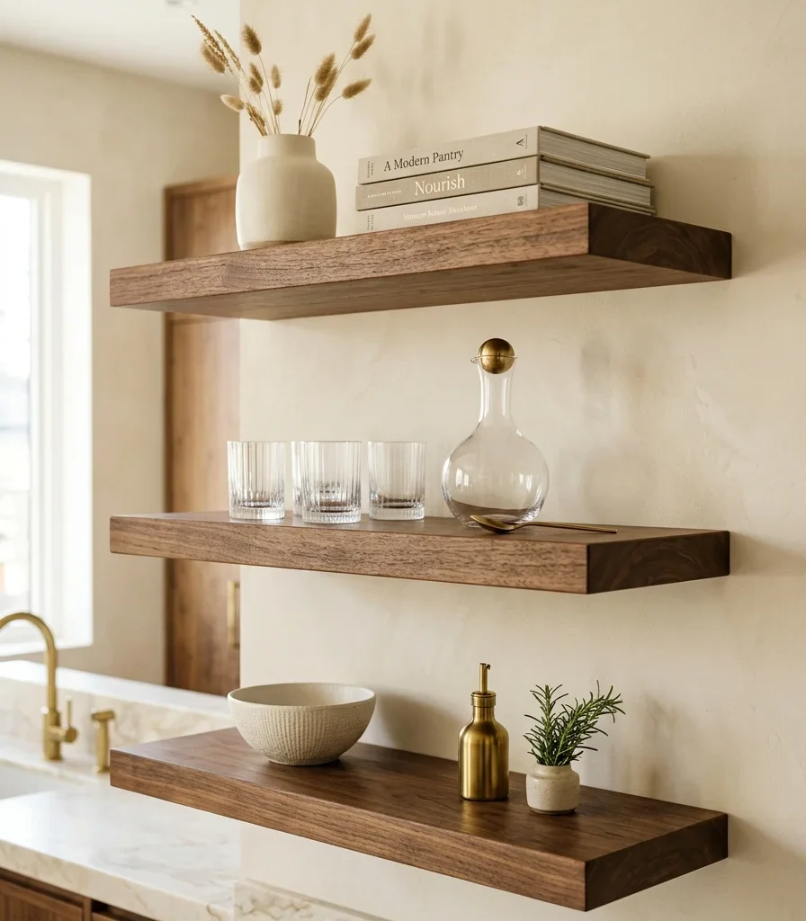 5. Cantilevered Floating Shelves With No Visible Brackets