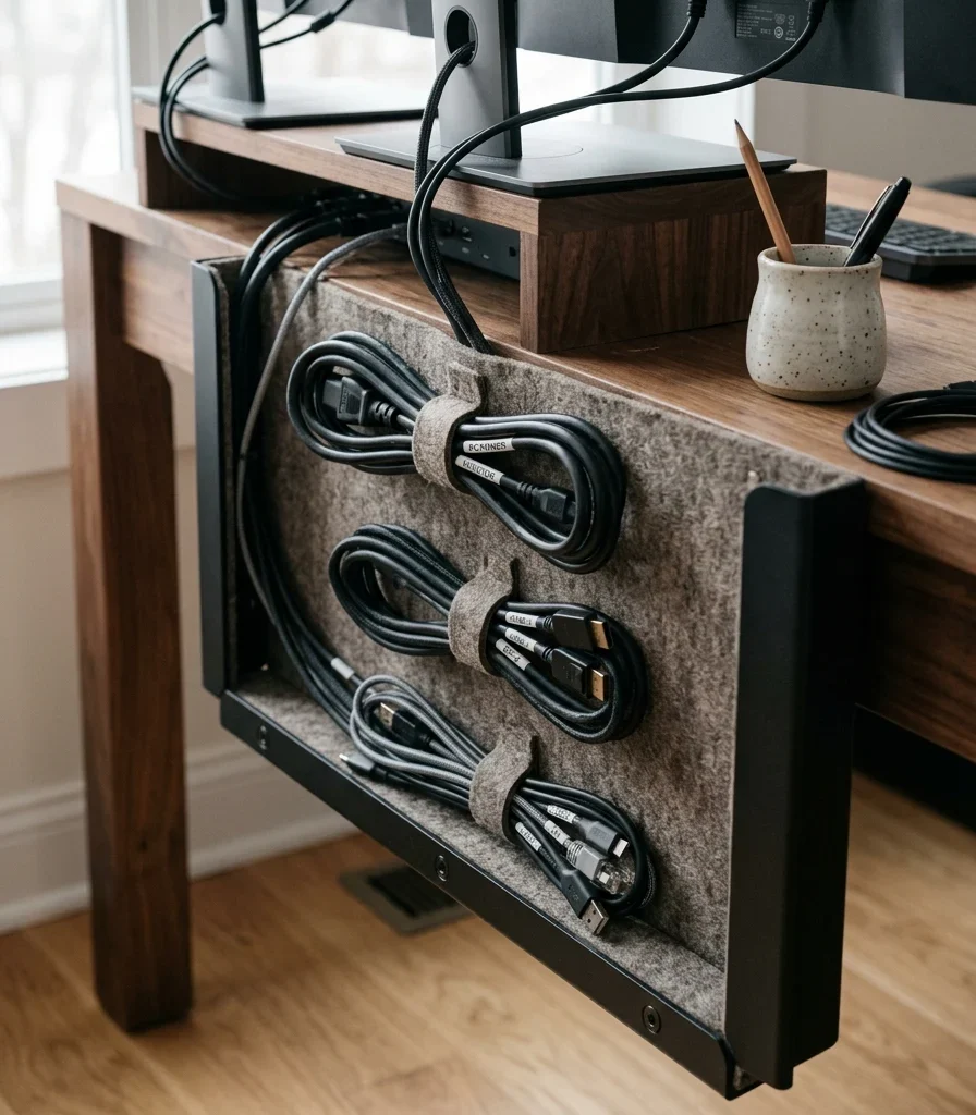 5. Install a Felt-Lined Cable Channel for Multi-Monitor Wiring
