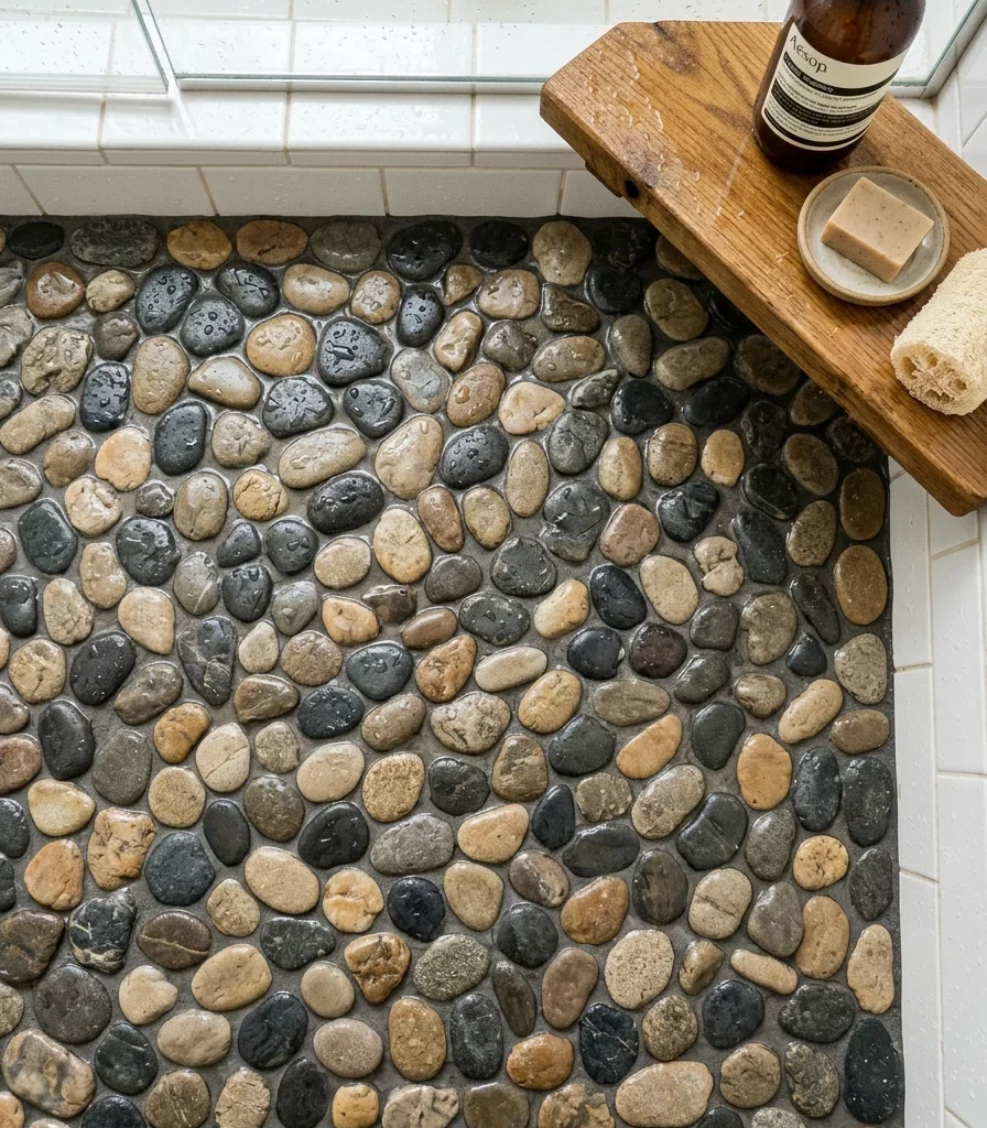 5. Lay a Natural Stone Pebble Shower Floor