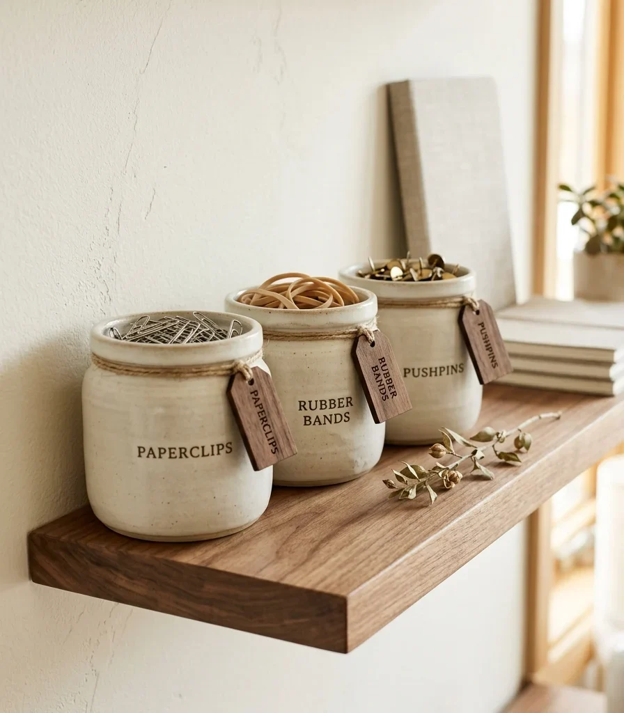 5. Use Labeled Ceramic Jars for Small Supplies