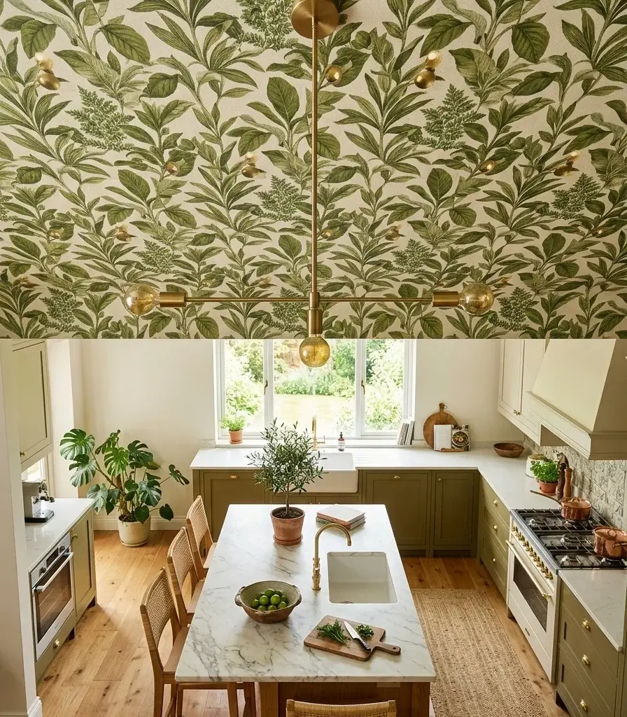 5. Wallpaper the Ceiling With a Botanical Print