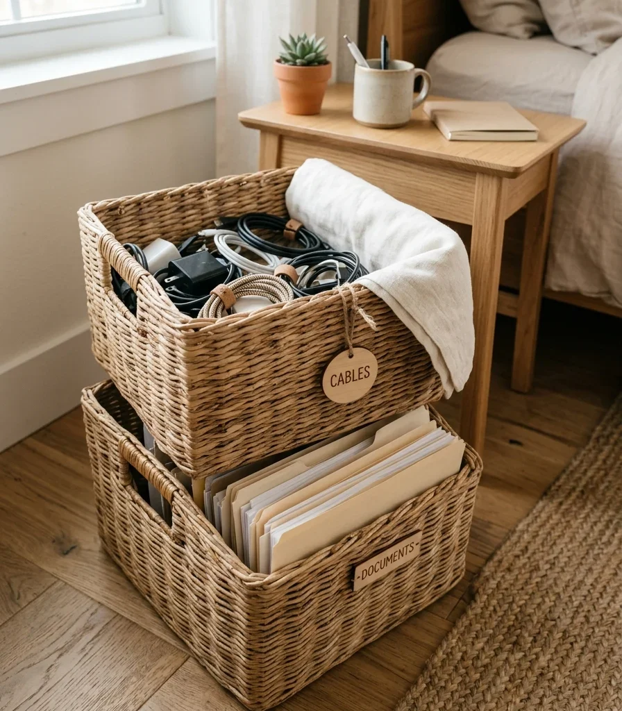 6. Layer in Woven Rattan Storage Baskets