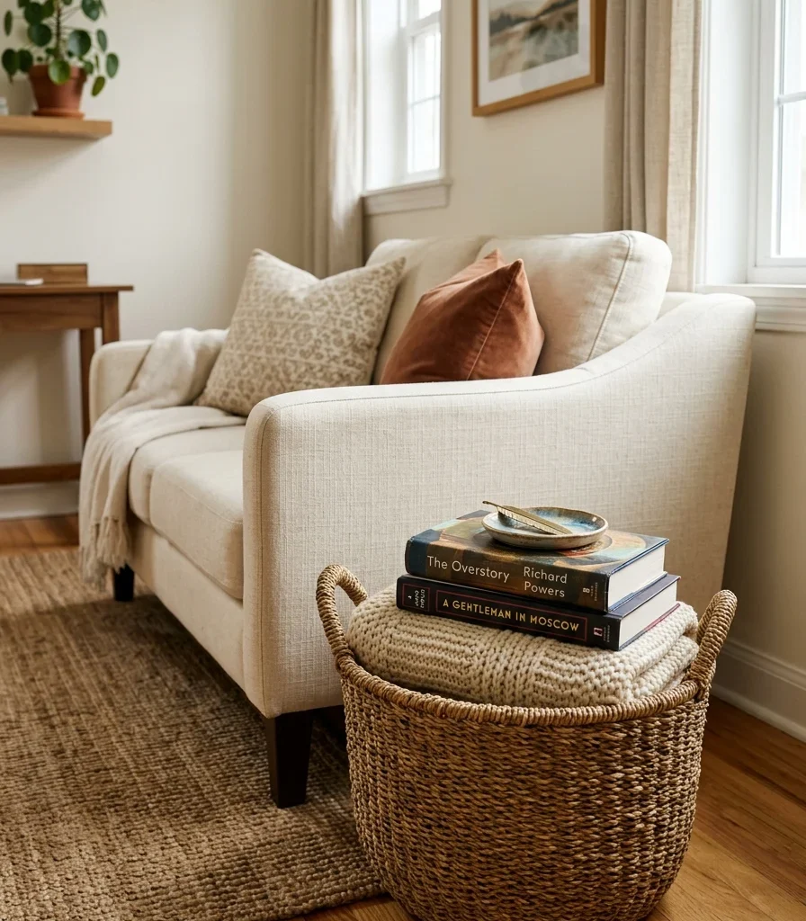 6. Add a Reading Corner Basket for Blankets and Books