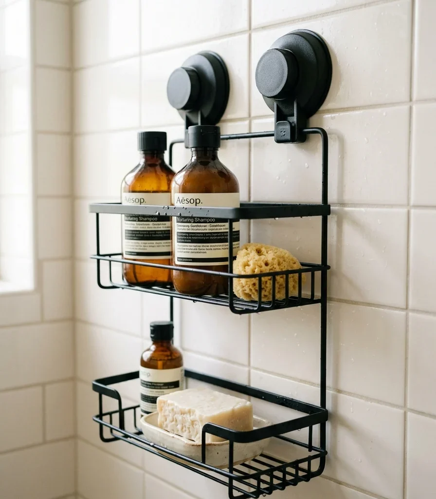 6. Add a Suction-Mount Shower Caddy for Rental-Friendly Storage