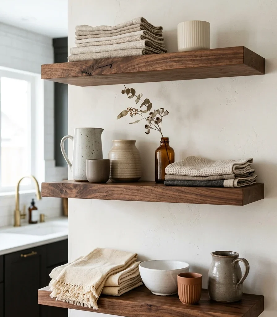 6. Curate Open Shelving With a Small Ceramic Collection