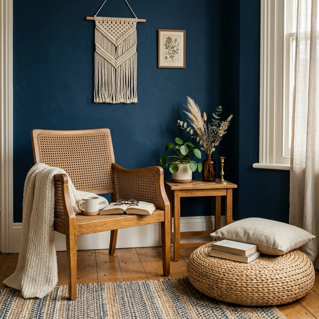 6. Deep Indigo Accent Wall in a Reading Corner