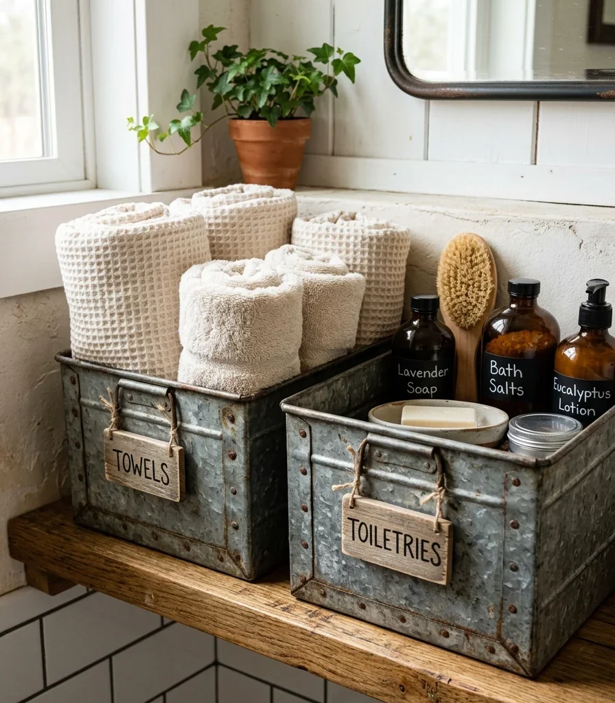 6. Store Extras in Galvanized Metal Bins