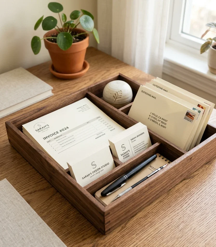 6. Style a Branded Stationery Tray for Invoices and Mail