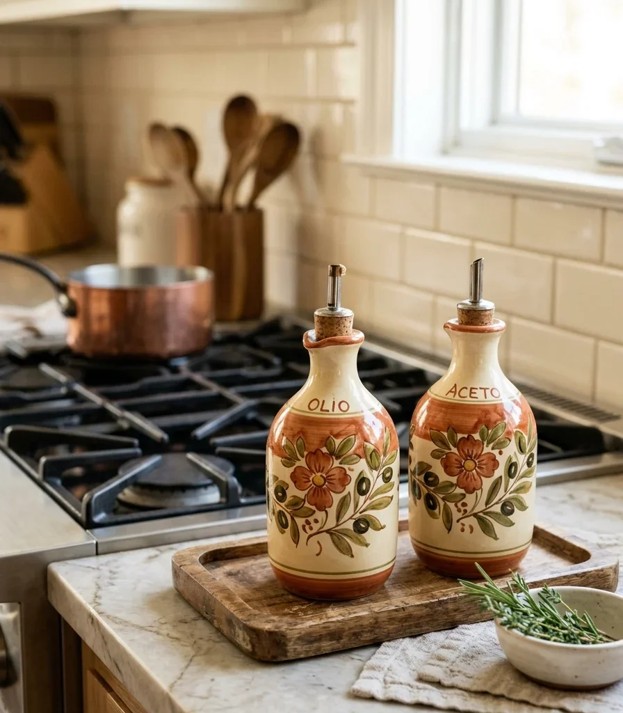 6. Style a Hand-Painted Ceramic Olive Oil Cruet Set