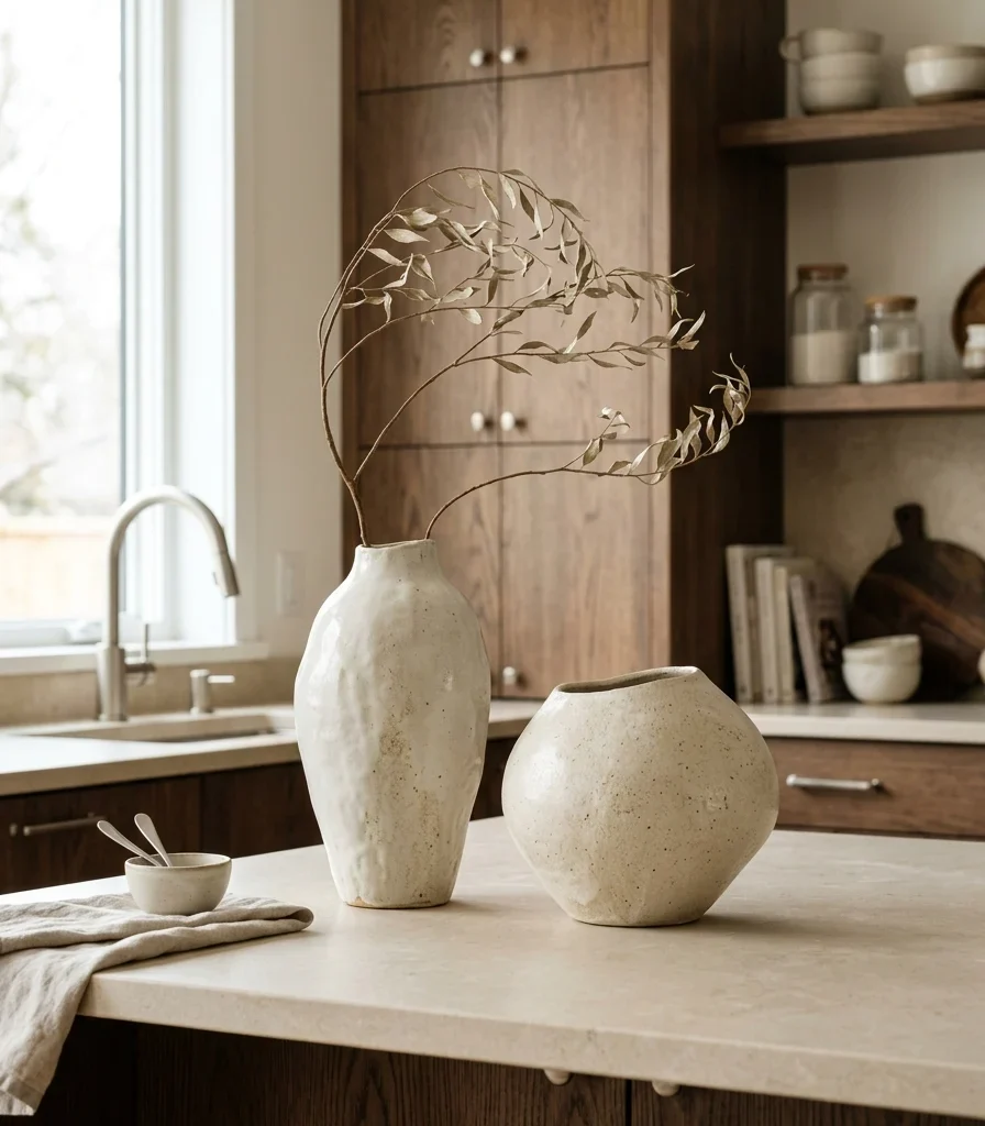 6. Style the Counter With Sculptural Ceramic Vessels