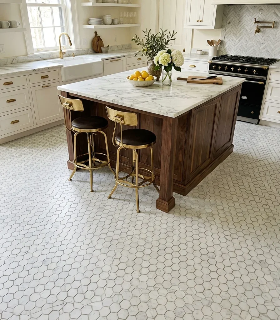 7. A Hexagon Marble Mosaic Floor