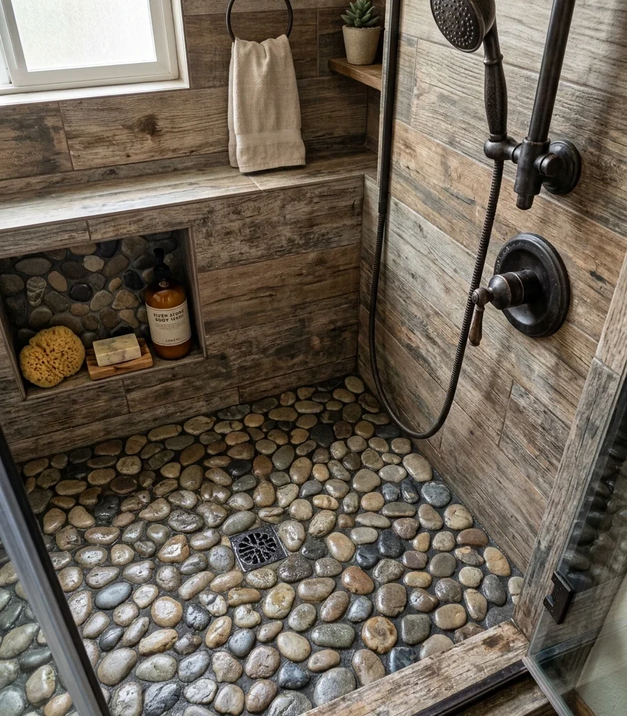 7. A River Stone Shower Floor
