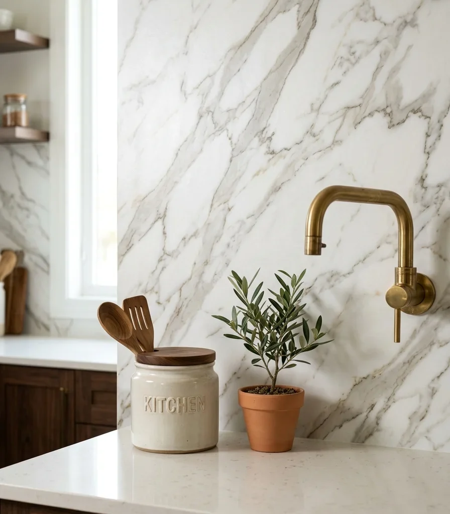 7. Faux Marble Wallpaper for a Convincing Stone Look
