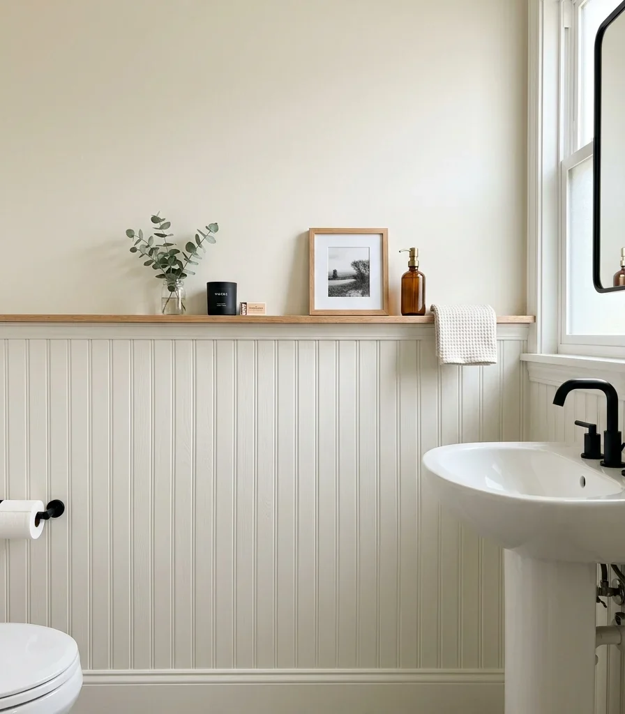 7. Install White Beadboard With a Built-In Picture-Ledge Shelf