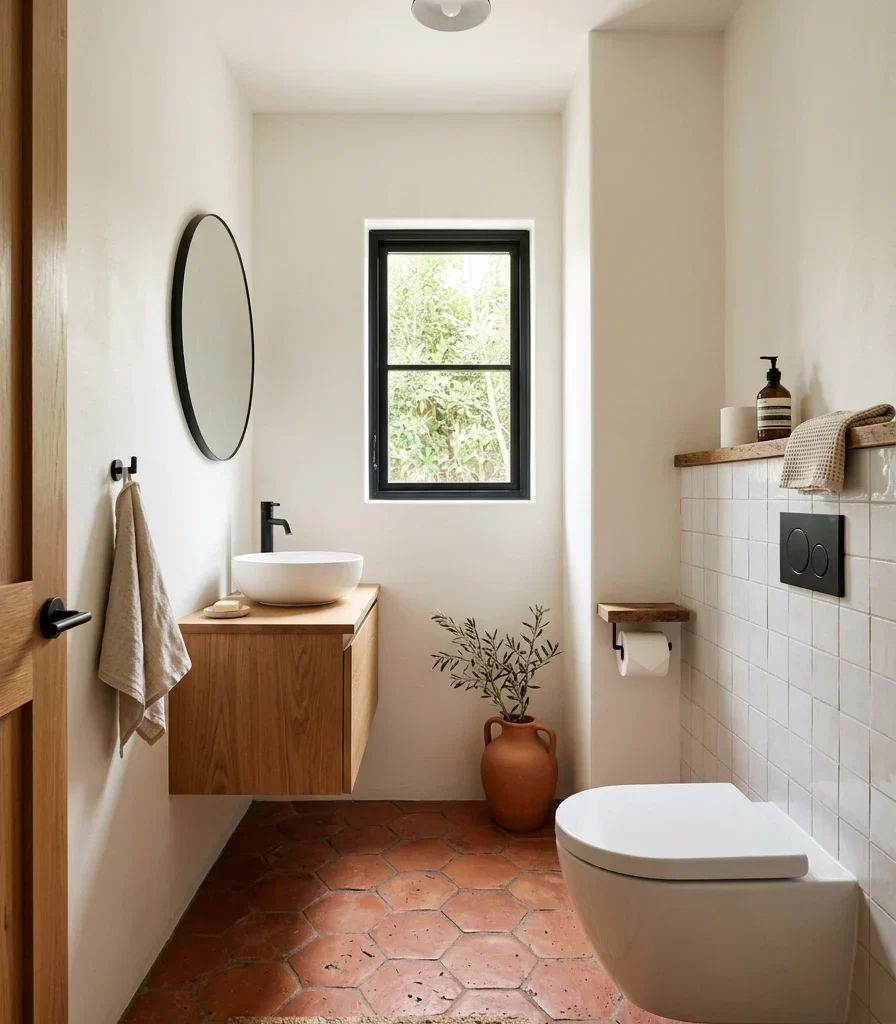 7. Lay a Terracotta Tile Floor Against White Walls