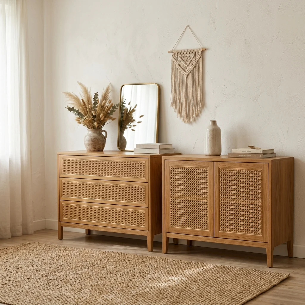 7. Rattan and Cane Furniture Fronts Throughout the Home