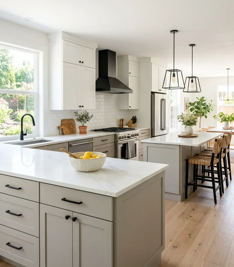 7. Split Cabinetry Two-Tone on a Budget-Friendly Line