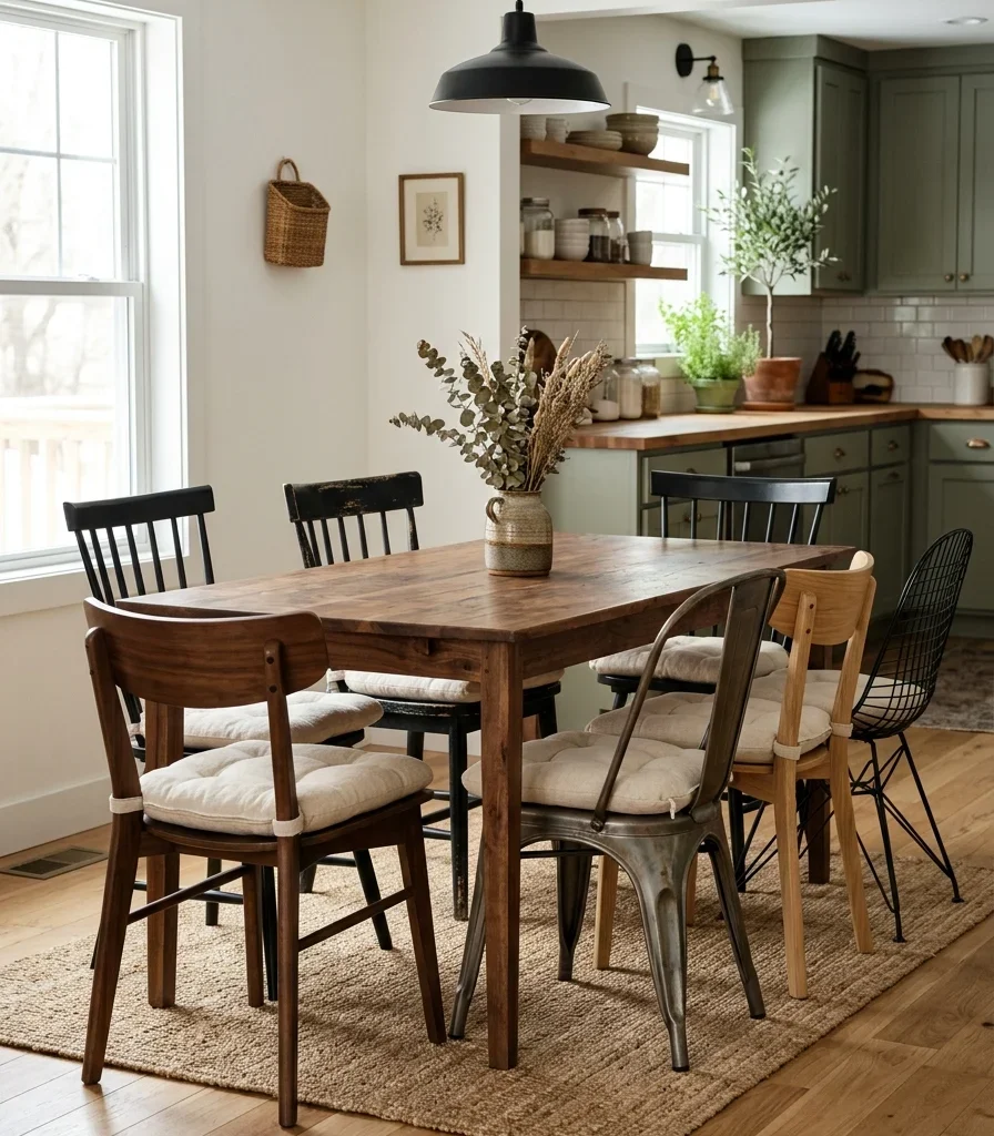 7. Unify Mixed Dining Chairs With One Fabric Color
