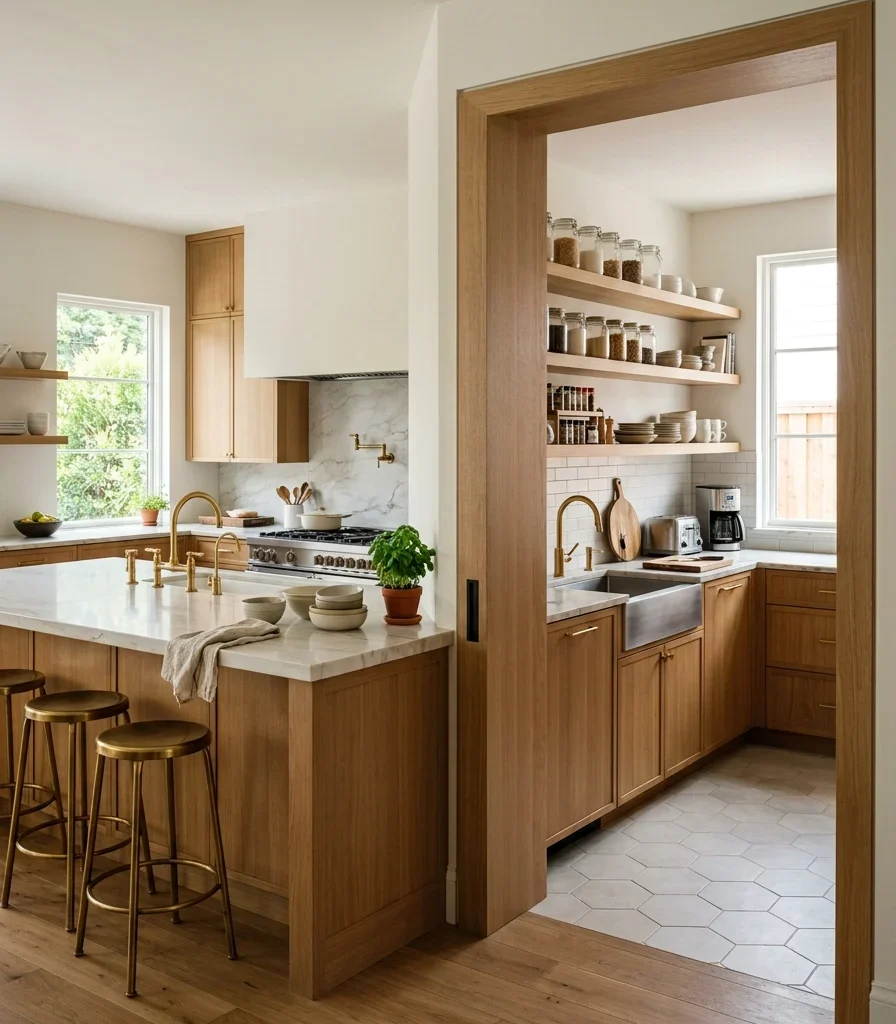 8. A Hidden Prep Kitchen Behind Pocket Doors