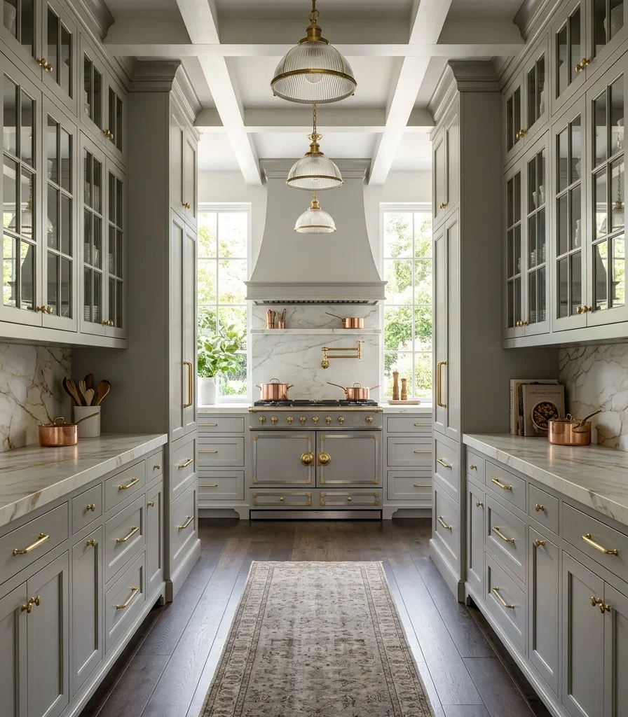 8. A Symmetrical Galley Layout With Mirrored Upper Cabinets