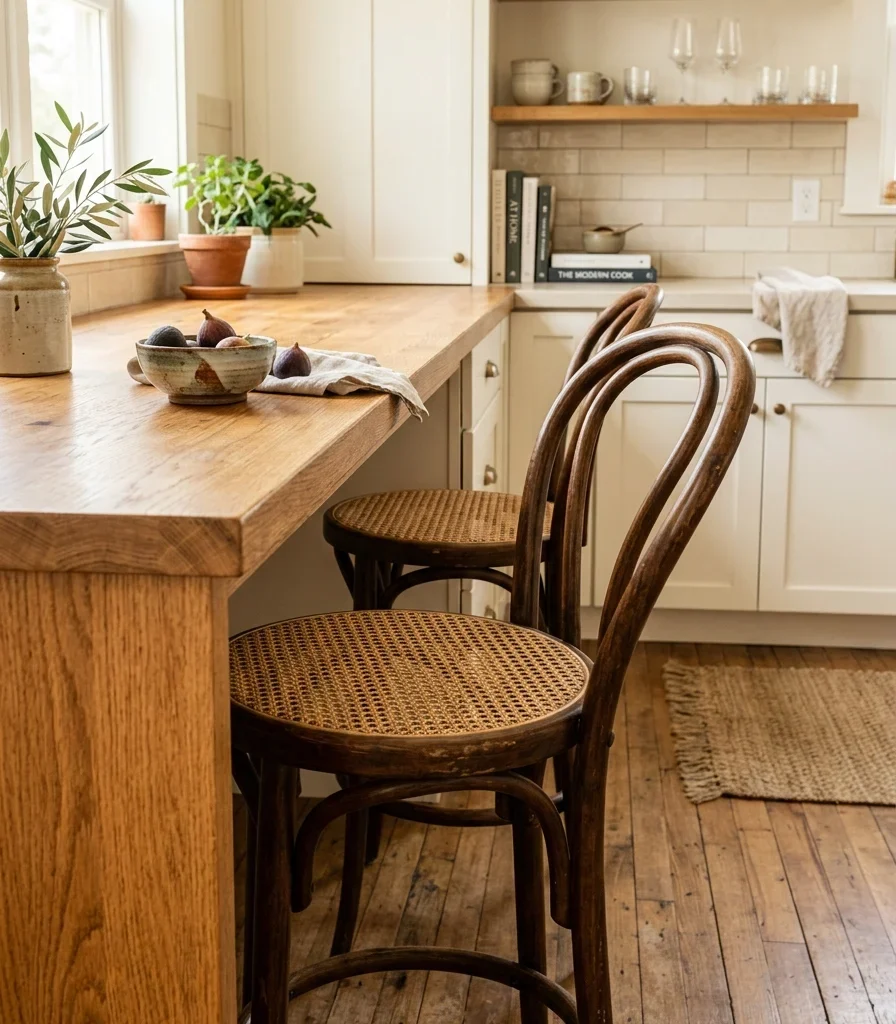 8. Add Vintage-Style Bistro Stools at the Counter