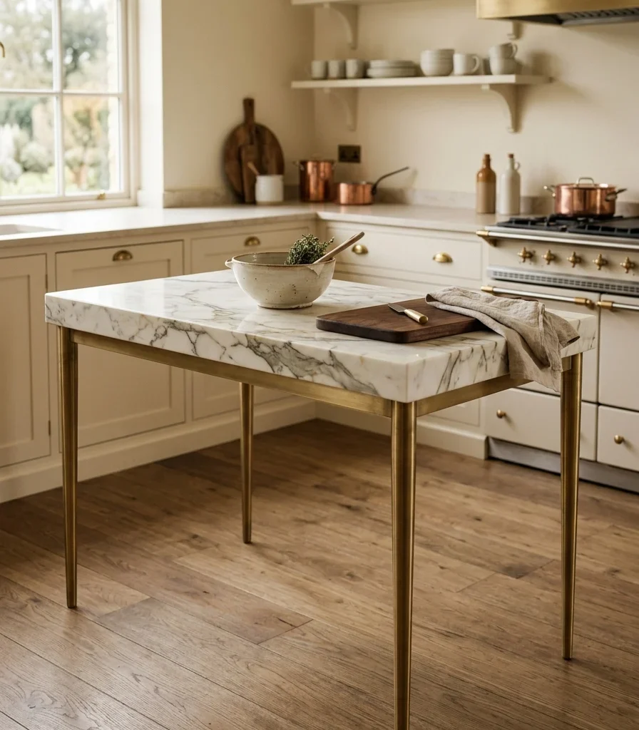 8. Add a Freestanding Marble-Topped Prep Table