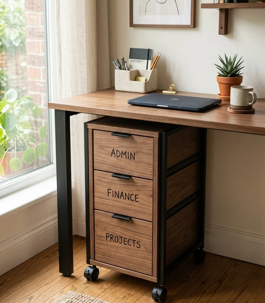 8. Add a Rolling File Cart That Tucks Under the Desk