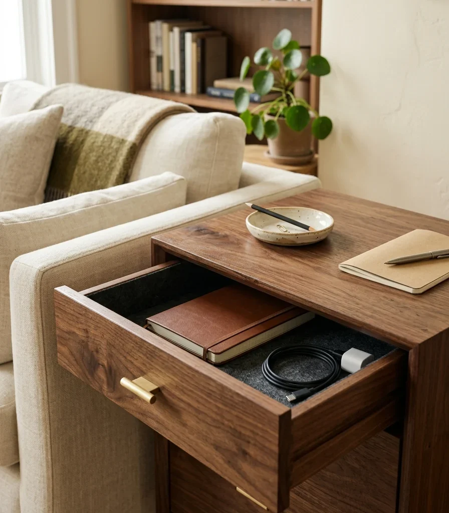 8. Add a Walnut Side Table With Built-In Storage