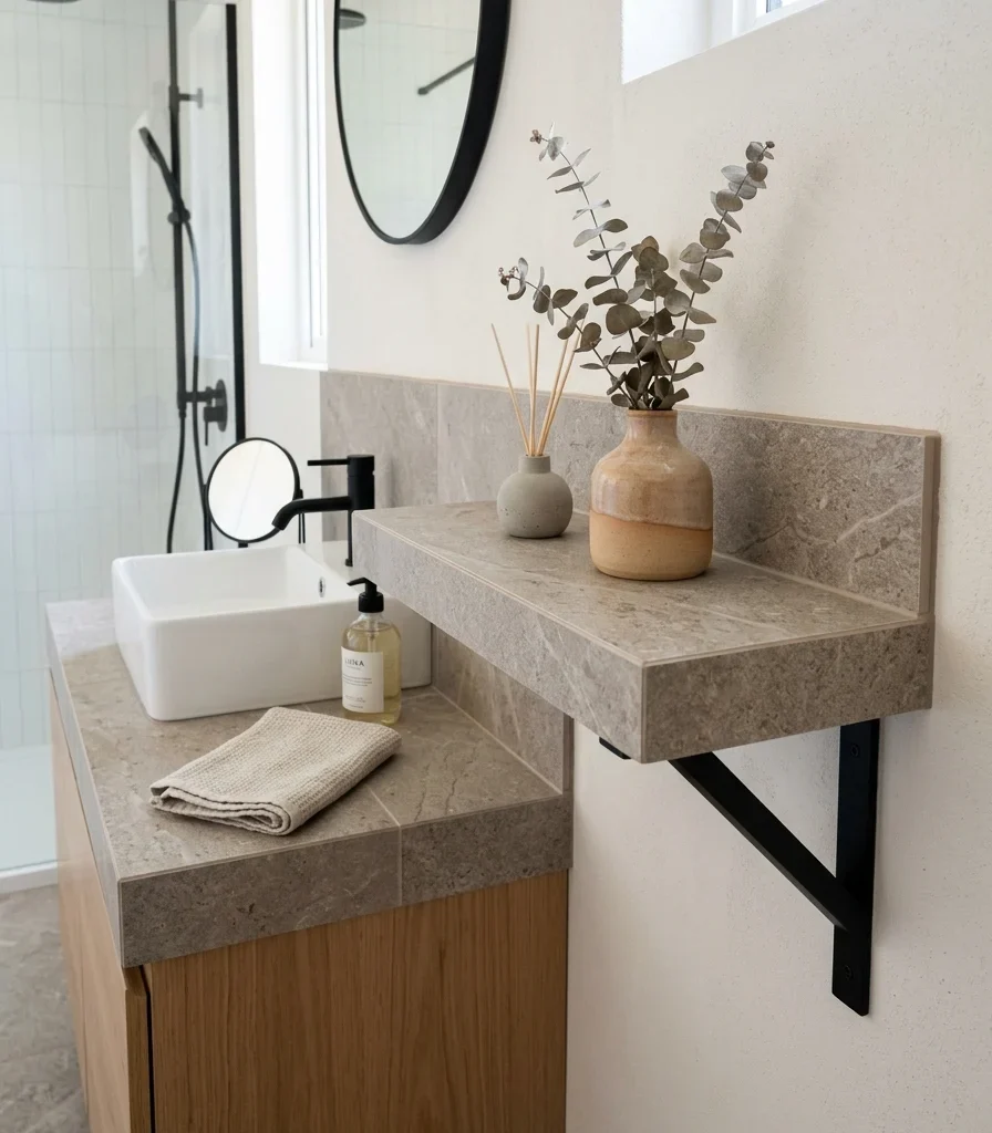 8. Extend a Tiled Shelf From the Floating Vanity