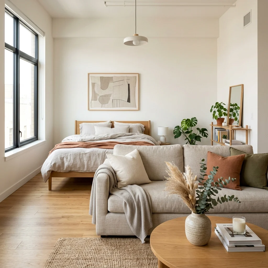 8. Furniture Floating Off the Wall to Define a Studio's Zones