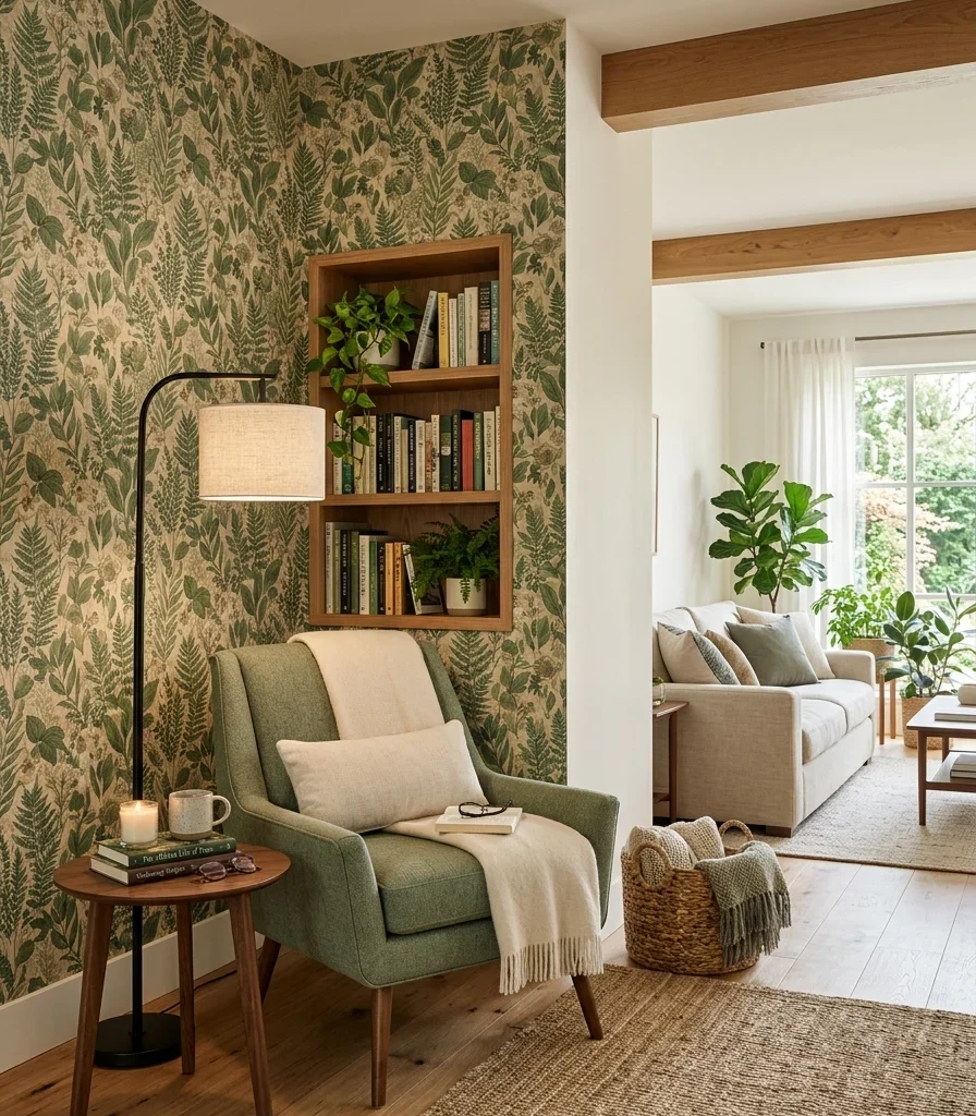 8. Using Wallpaper to Define a Reading Nook Within an Open Room
