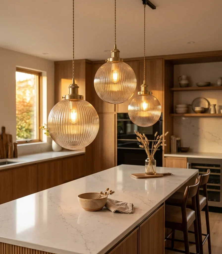 9. Hang a Statement Pendant Cluster Over the Island