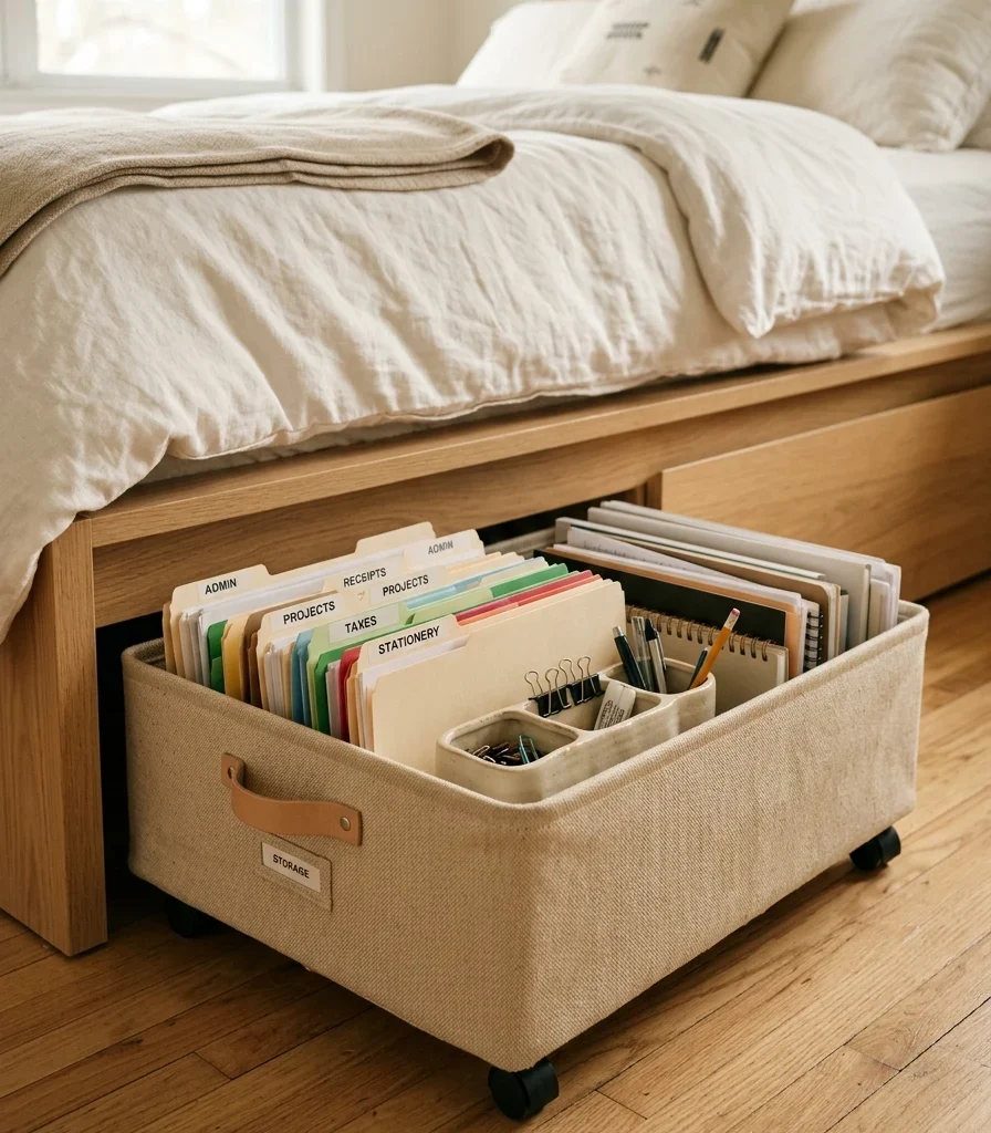 9. Roll Office Supplies Into Under-Bed Storage