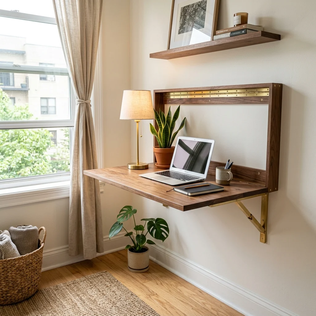 9. DIY Fold-Down Wall Desk for Tiny Rooms