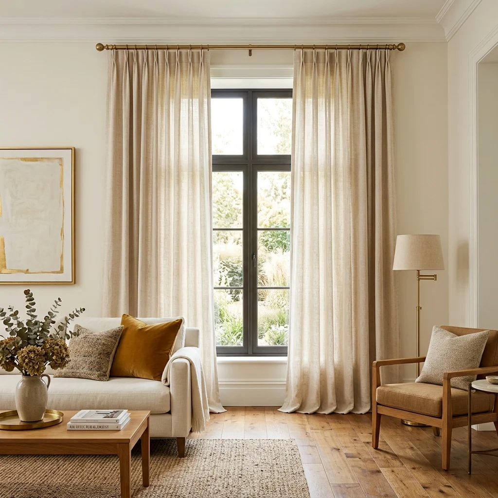 9. Full-Height Ceiling-Mounted Linen Curtains