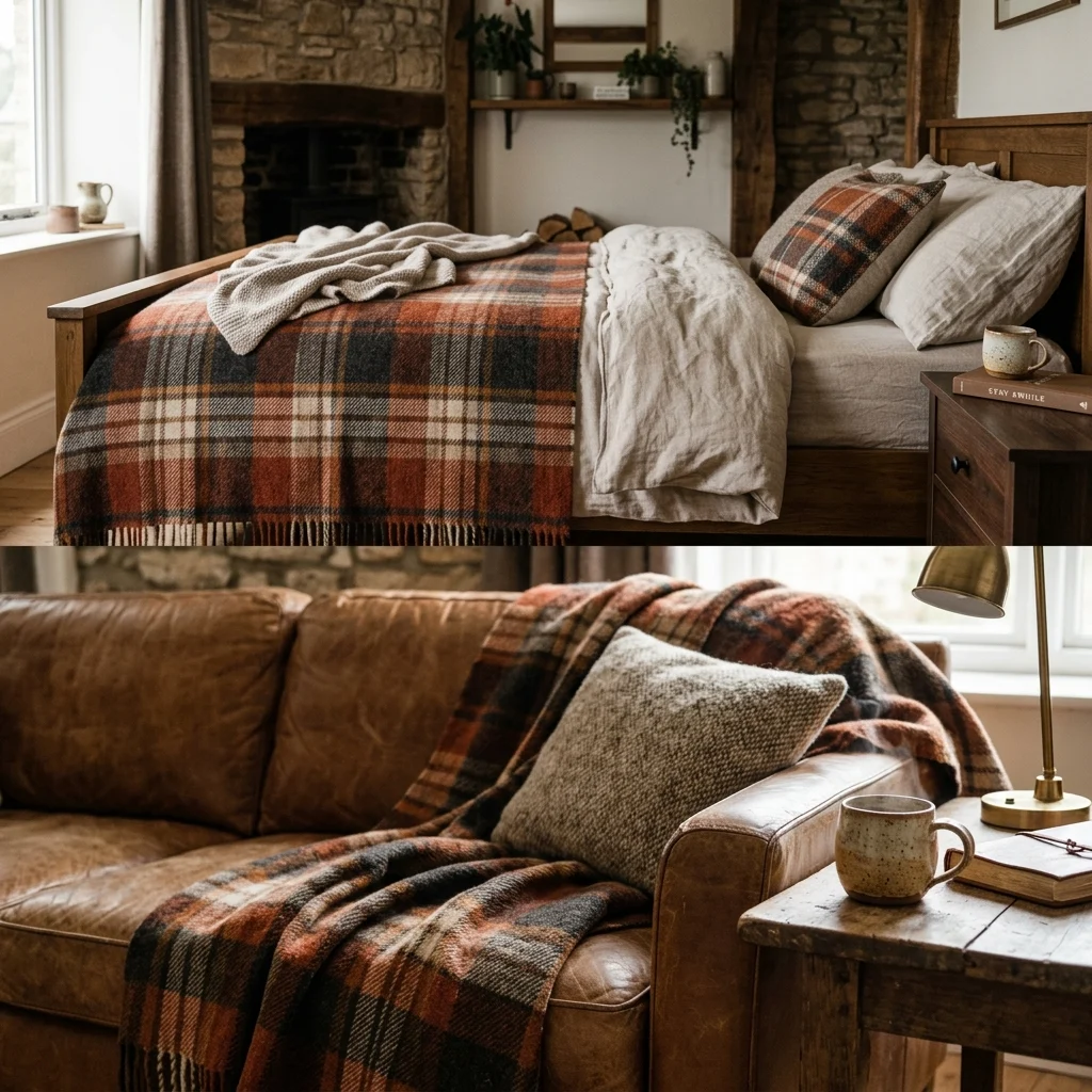 9. Plaid Wool Throws Layered Across Multiple Rooms
