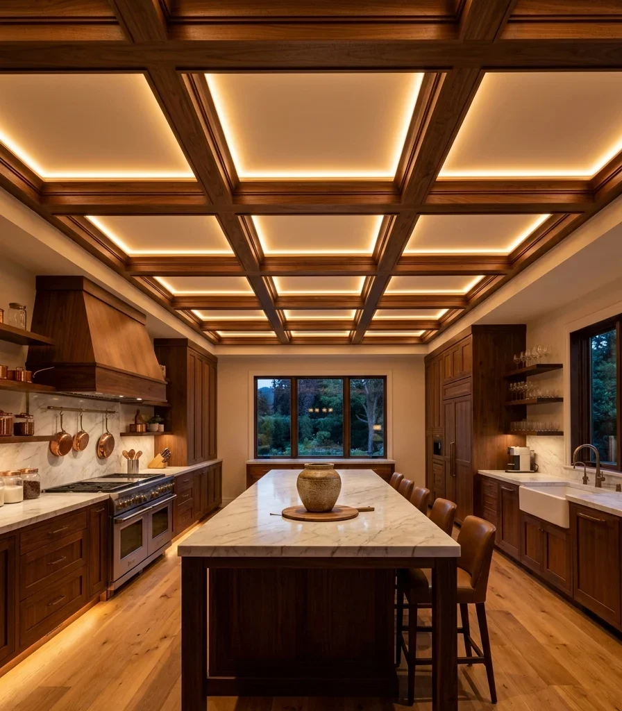 9. Recess Cove Lighting Around a Coffered Ceiling
