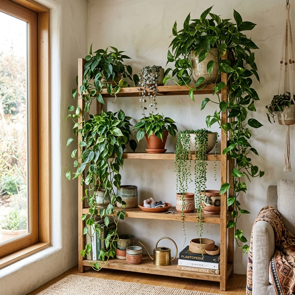 9. Trailing Plants Cascading from Shelves and Ledges