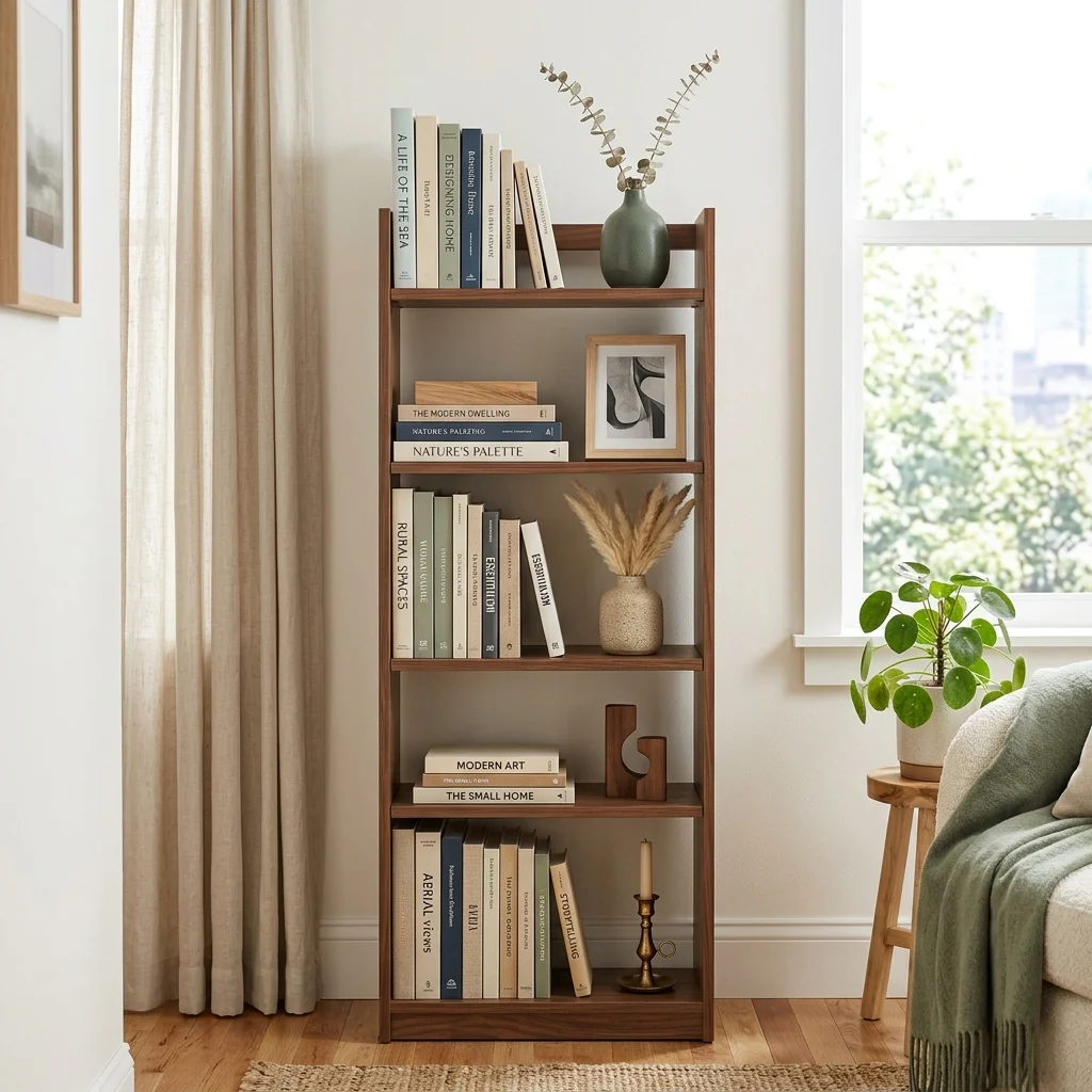 9. Vertical Styling for Narrow Shelves
