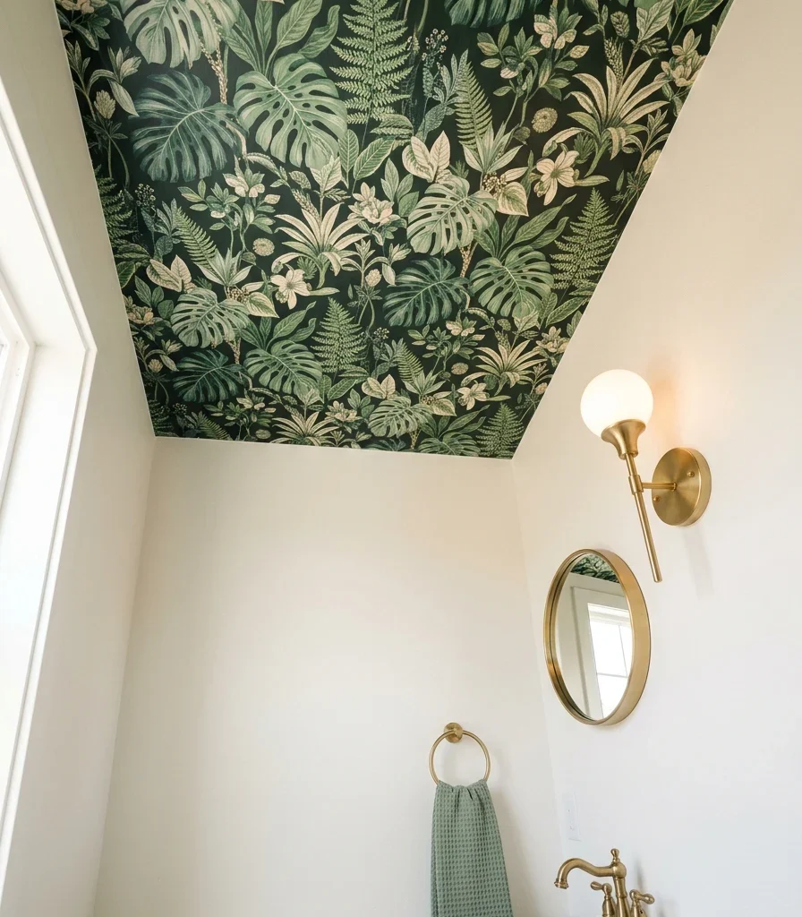 9. Wallpapering a Ceiling in a Small Powder Room