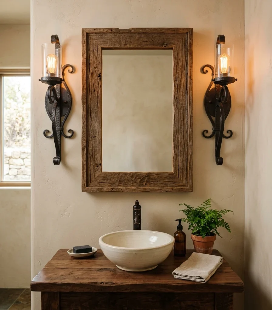 9. Warm Edison Bulb Sconces Flanking the Mirror
