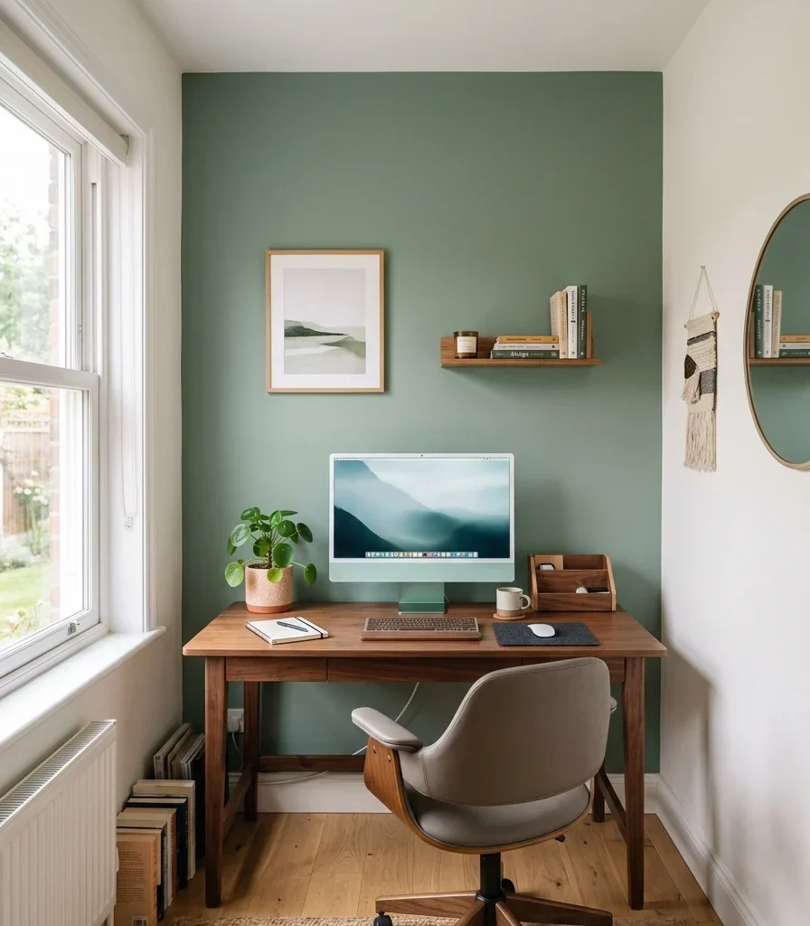 1. A Calming Sage Green Accent Wall for Focus