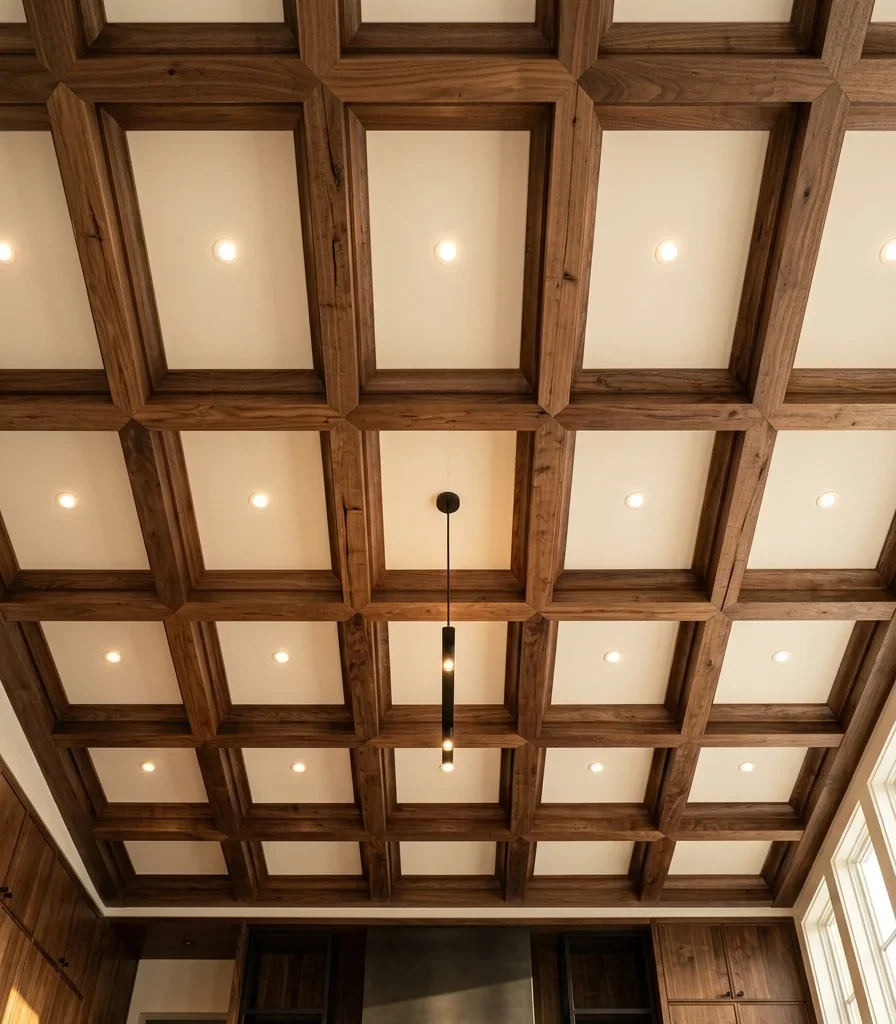 1. Build a Coffered Ceiling With Walnut Beams