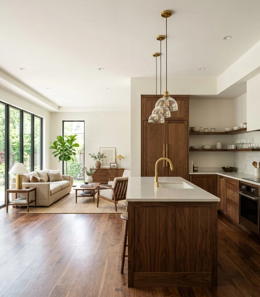 1. Carrying One Wall Color Through Kitchen and Living Zones