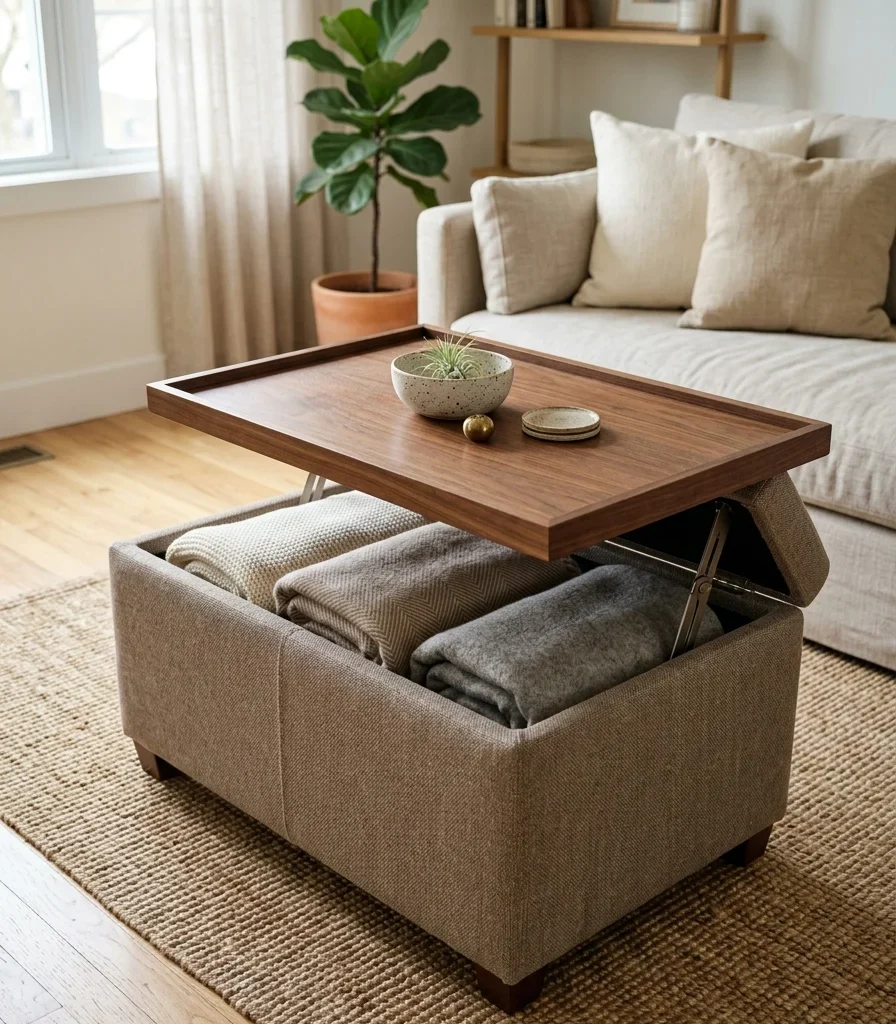 1. Choose a Storage Ottoman With a Removable Tray Top