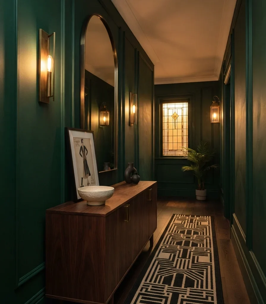 1. Emerald Green Walls with Aged Brass