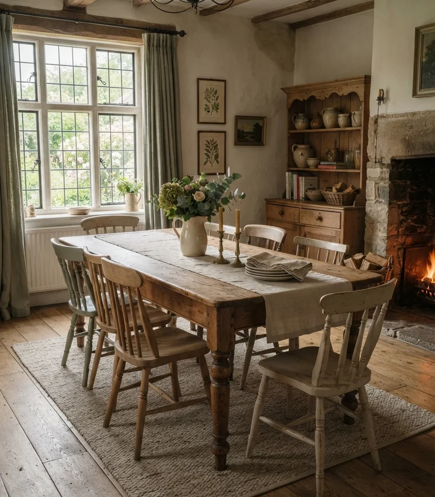 1. Ground the Room With a Weathered Oak Farmhouse Table