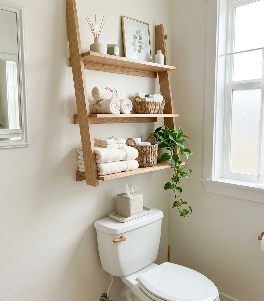 1. Over-the-Toilet Ladder Shelf for Vertical Storage