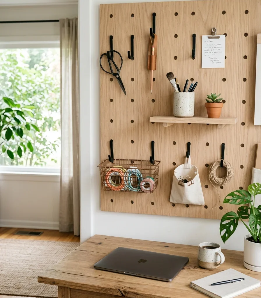 1. Pegboard Wall System That Turns Vertical Space Into Storage
